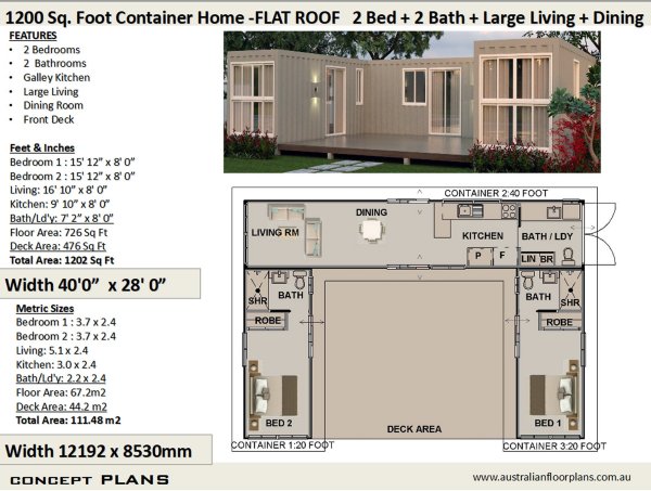 2 Bedroom Container Home: 1200 Combination